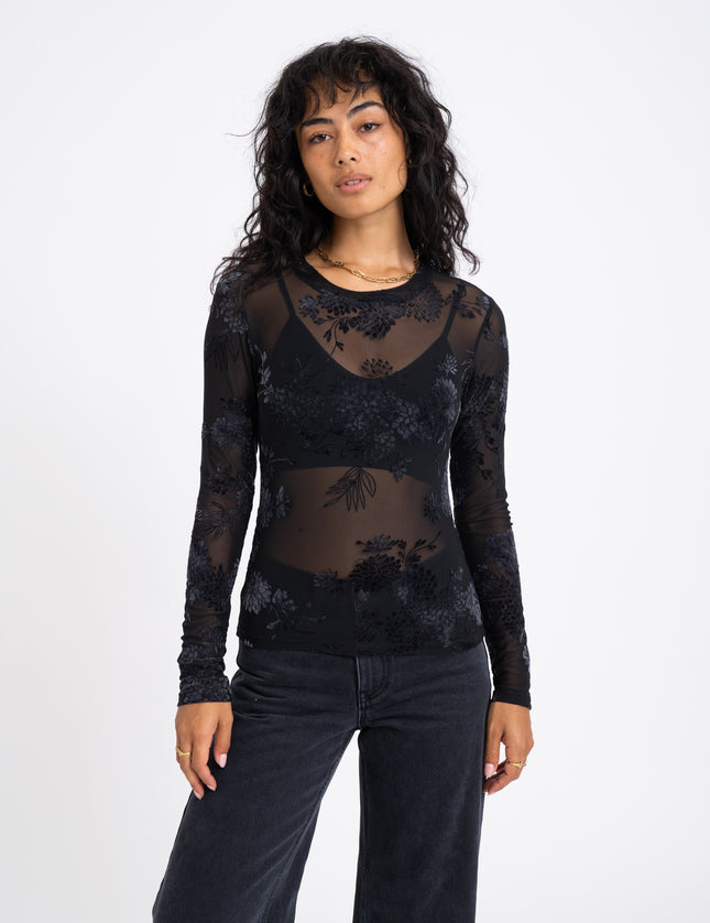 TILTIL Tanina Mesh Longsleeve Black Flower