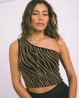 TILTIL Hailey One Shoulder Gold Glitter Swirl Top