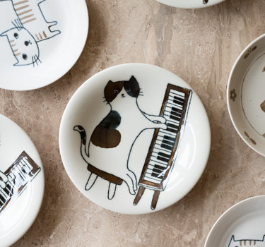 Handmade Japanese Neko Maruke Cat Piano Plate