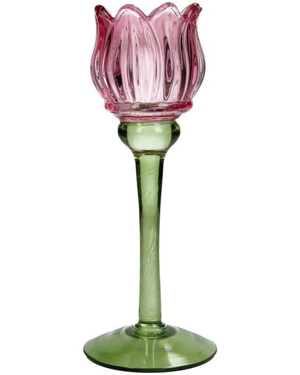 Teelichthalter Blumen Glas Rosa