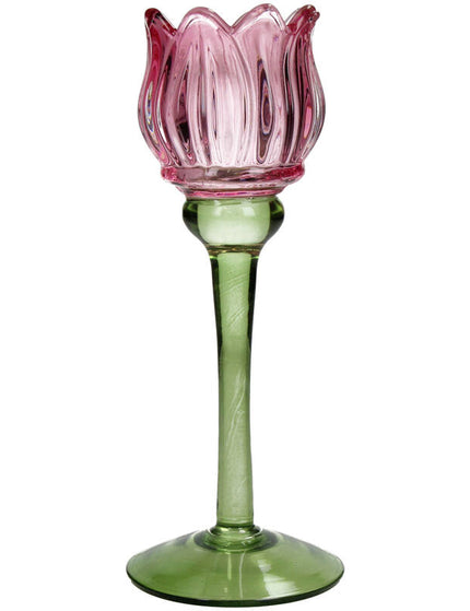 Tealight Holder Flower Glass Pink