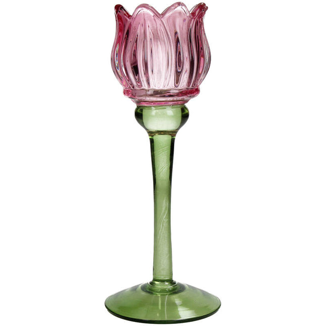 Tealight Holder Flower Glass Pink