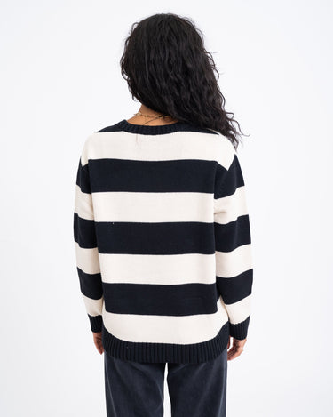 Alina O - neck Knit Stripe Eggnog Black - Things I Like Things I Love