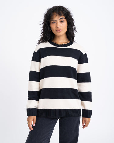 Alina O - neck Knit Stripe Eggnog Black - Things I Like Things I Love