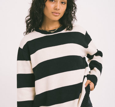 Alina O - neck Knit Stripe Eggnog Black - Things I Like Things I Love