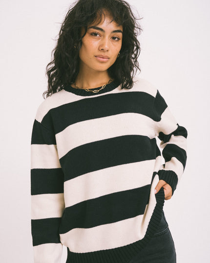 Alina O - neck Knit Stripe Eggnog Black - Things I Like Things I Love