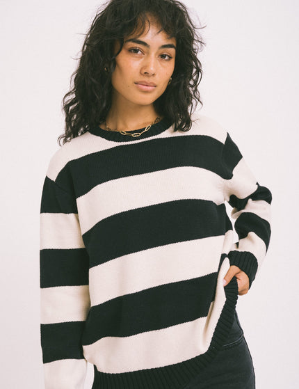 Alina O - neck Knit Stripe Eggnog Black - Things I Like Things I Love