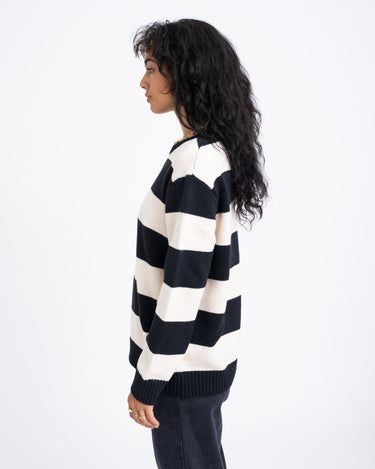 Alina O - neck Knit Stripe Eggnog Black - Things I Like Things I Love