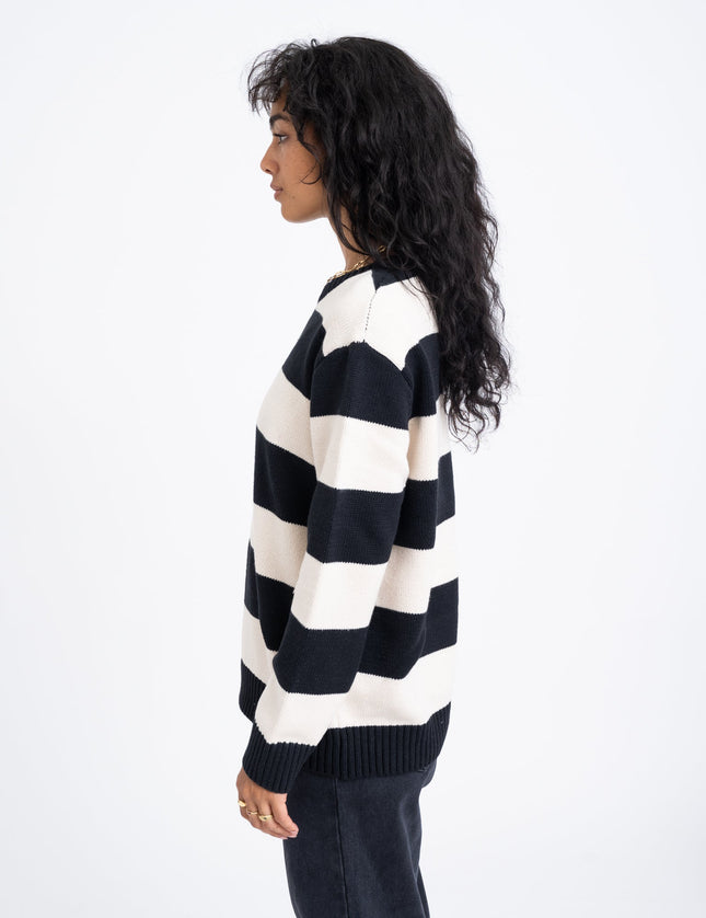 Alina O - neck Knit Stripe Eggnog Black - Things I Like Things I Love