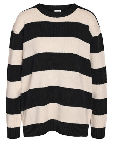 Alina O - neck Knit Stripe Eggnog Black - Things I Like Things I Love