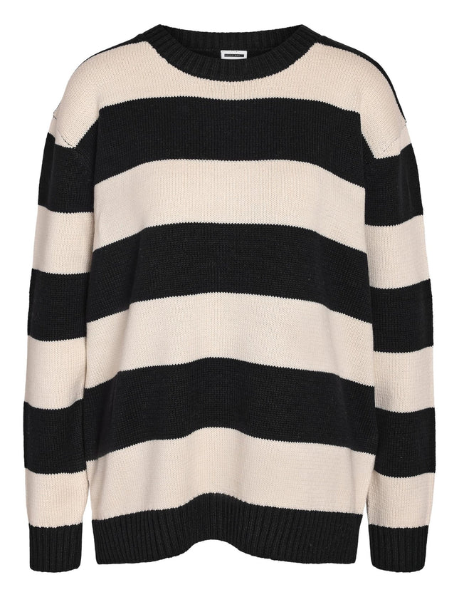 Alina O - neck Knit Stripe Eggnog Black - Things I Like Things I Love