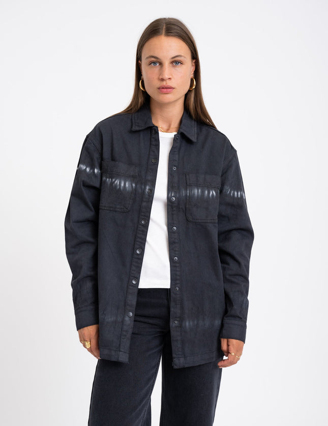 Alva Tie Die Denim Shacket Black - Things I Like Things I Love