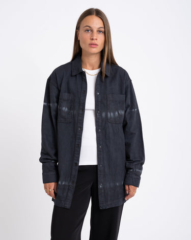 Alva Tie Die Denim Shacket Black - Things I Like Things I Love