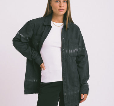 Alva Tie Die Denim Shacket Black - Things I Like Things I Love