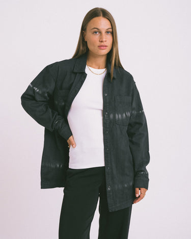 Alva Tie Die Denim Shacket Black - Things I Like Things I Love