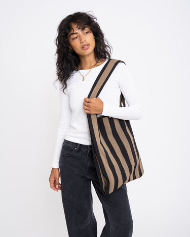 Bag Stripy Black Taupe - Things I Like Things I Love