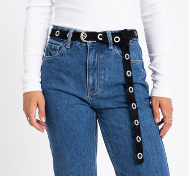 Belt Leather Avery Suede Silver Black - Things I Like Things I Love