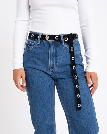 Belt Leather Avery Suede Silver Black - Things I Like Things I Love