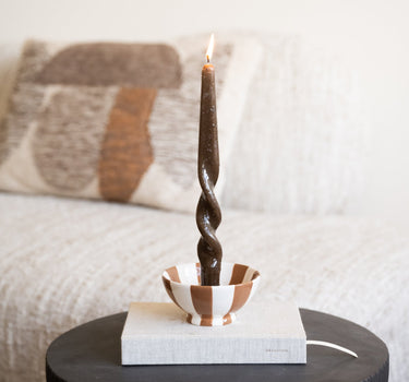 Bloomingville - Candle Holder Eja Stripe Brown - Things I Like Things I Love