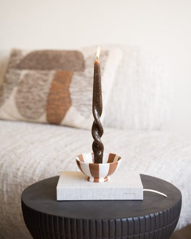 Bloomingville - Candle Holder Eja Stripe Brown - Things I Like Things I Love