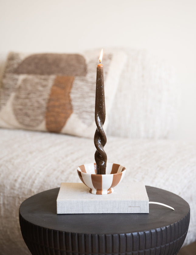 Bloomingville - Candle Holder Eja Stripe Brown - Things I Like Things I Love