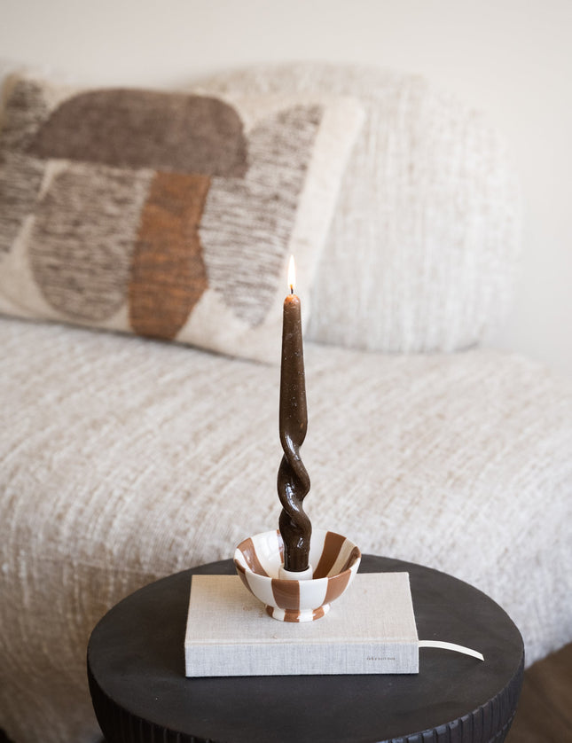 Bloomingville - Candle Holder Eja Stripe Brown - Things I Like Things I Love