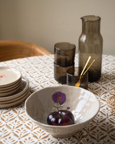 Bowl Flower Purple Stoneware Beige - Things I Like Things I Love