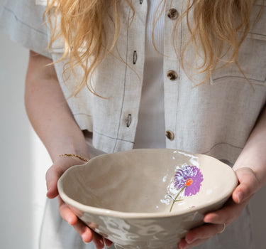 Bowl Flower Purple Stoneware - Things I Like Things I Love