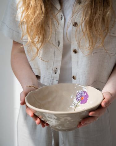 Bowl Flower Purple Stoneware - Things I Like Things I Love