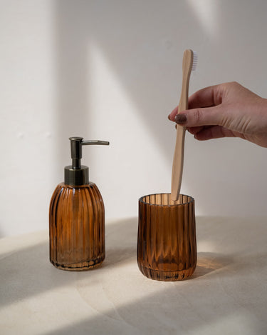 Brown Glass Toothbrush Cup - Things I Like Things I Love