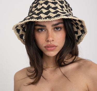 Bucket Hat Zigzag Black Beige - Things I Like Things I Love