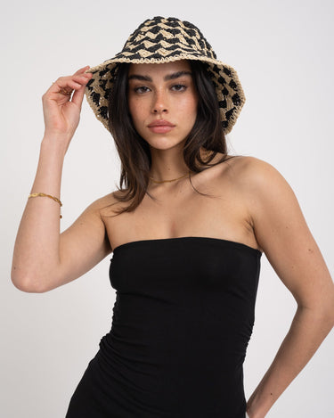 Bucket Hat Zigzag Black Beige - Things I Like Things I Love