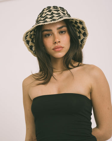 Bucket Hat Zigzag Black Beige - Things I Like Things I Love