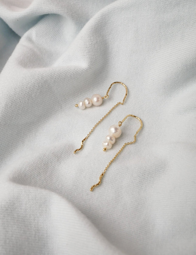 Bungle Earring Triple Pearl Gold - Things I Like Things I Love