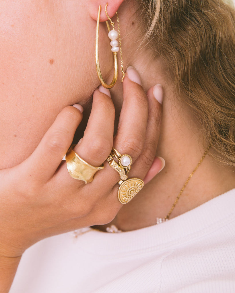 Bungle Earring Triple Pearl Gold - Things I Like Things I Love