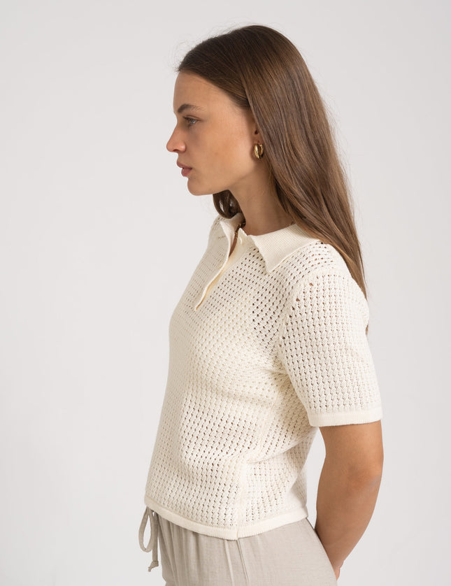 Dien Knit Polo Ecru - Things I Like Things I Love