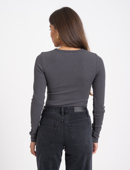 Freya Rib Tee Dark Grey Melange - Things I Like Things I Love