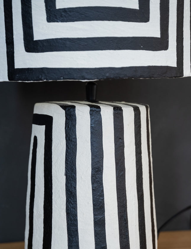 Hand Painted Table Lamp Stripe Black/White - Things I Like Things I Love