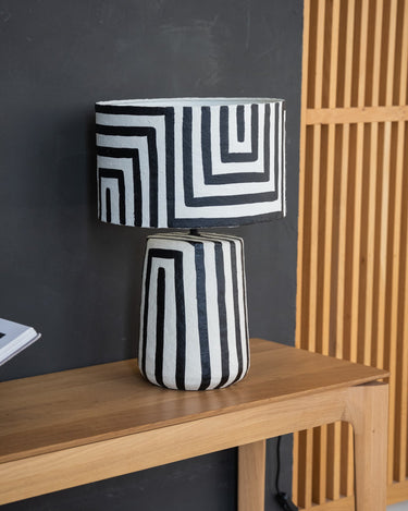 Hand Painted Table Lamp Stripe Black/White - Things I Like Things I Love