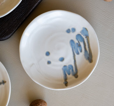 Handmade Japanese Koshoku Mini Plate Beige/Blue - Things I Like Things I Love