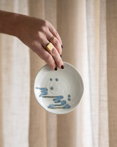 Handmade Japanese Koshoku Mini Plate Beige/Blue - Things I Like Things I Love