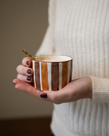 Handmade Nougat Stripe Cappuccino Mug - Things I Like Things I Love