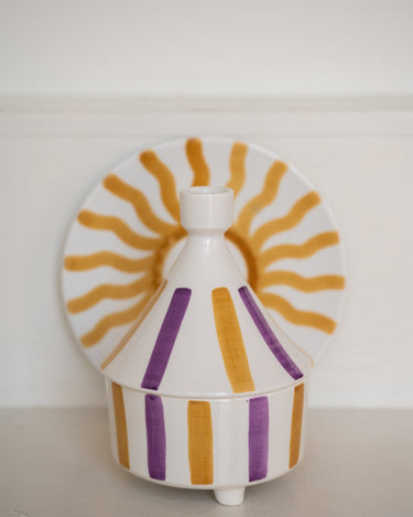 Handmade Tajine Ourika Lila/ Yellow Ceramic - Things I Like Things I Love