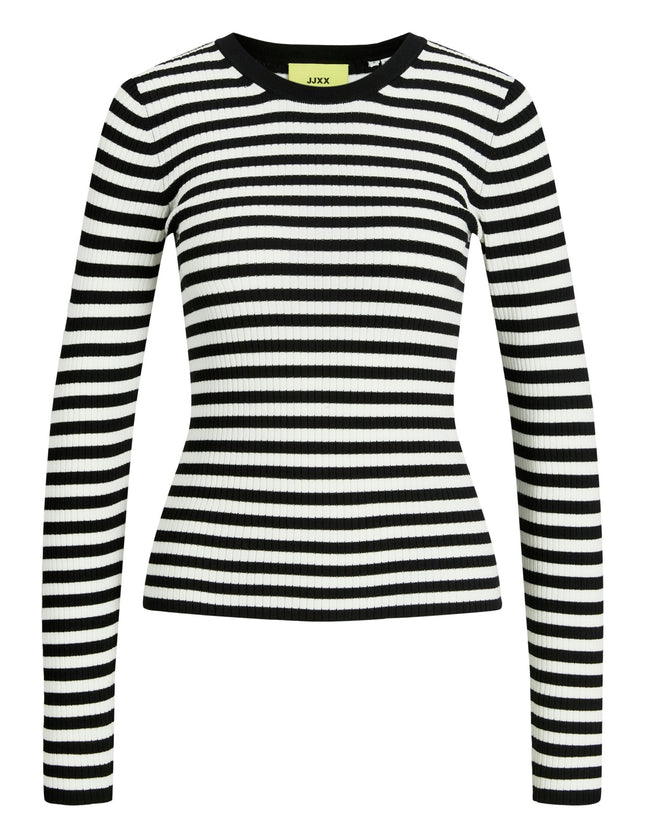 Jodi Tight Crew Neck Knit Black Stripes - Things I Like Things I Love