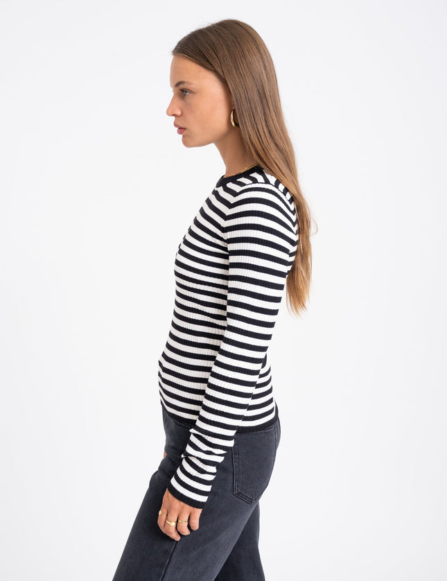 Jodi Tight Crew Neck Knit Black Stripes - Things I Like Things I Love