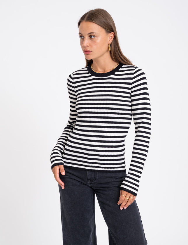 Jodi Tight Crew Neck Knit Black Stripes - Things I Like Things I Love