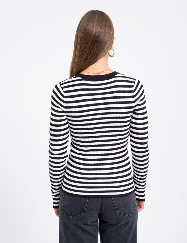 Jodi Tight Crew Neck Knit Black Stripes - Things I Like Things I Love