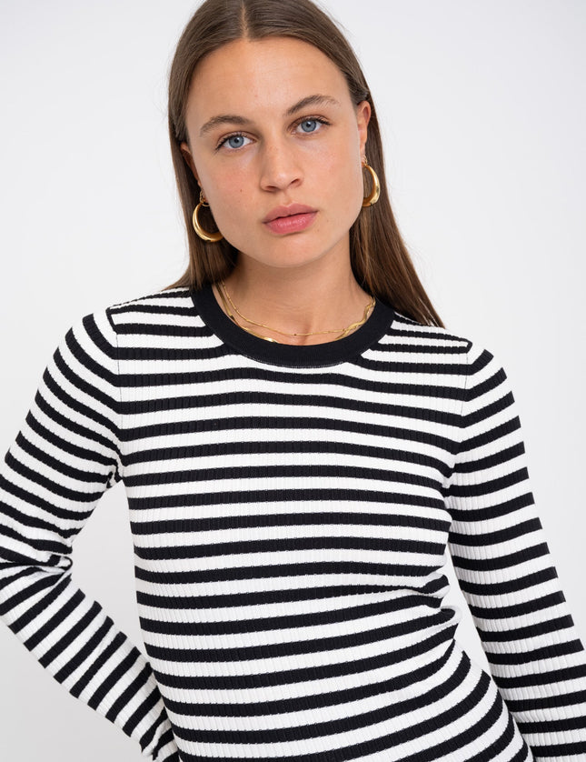 Jodi Tight Crew Neck Knit Black Stripes - Things I Like Things I Love