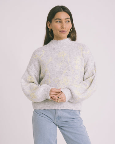 Judy Knit Grey Embroidery One Size - Things I Like Things I Love