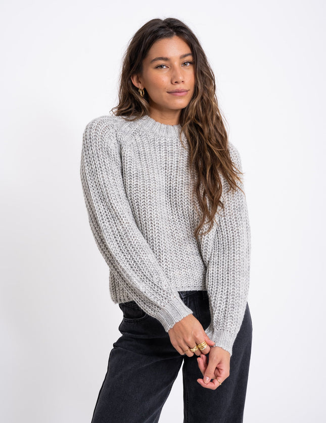 Kelly Chunky Crew Neck Knit Grey Melange - Things I Like Things I Love